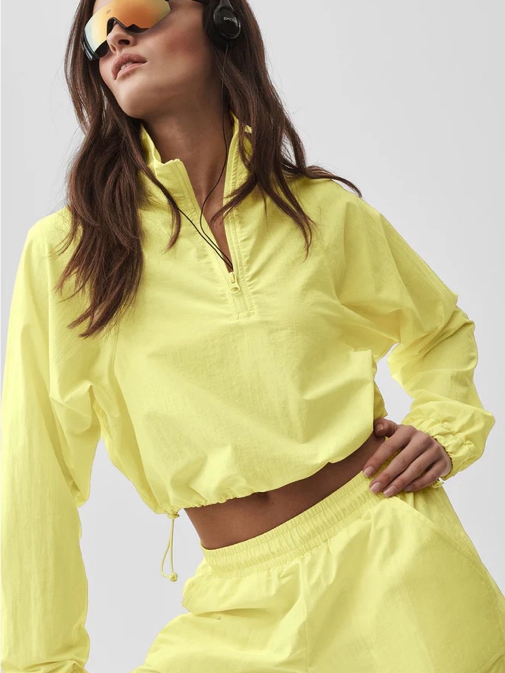 ALO Yoga Neon Yellow Cropped Windbreaker Jacket